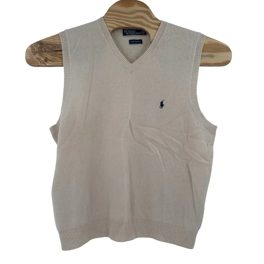 Polo Ralph Lauren Mens Large Beige 100% Lambswool Vest